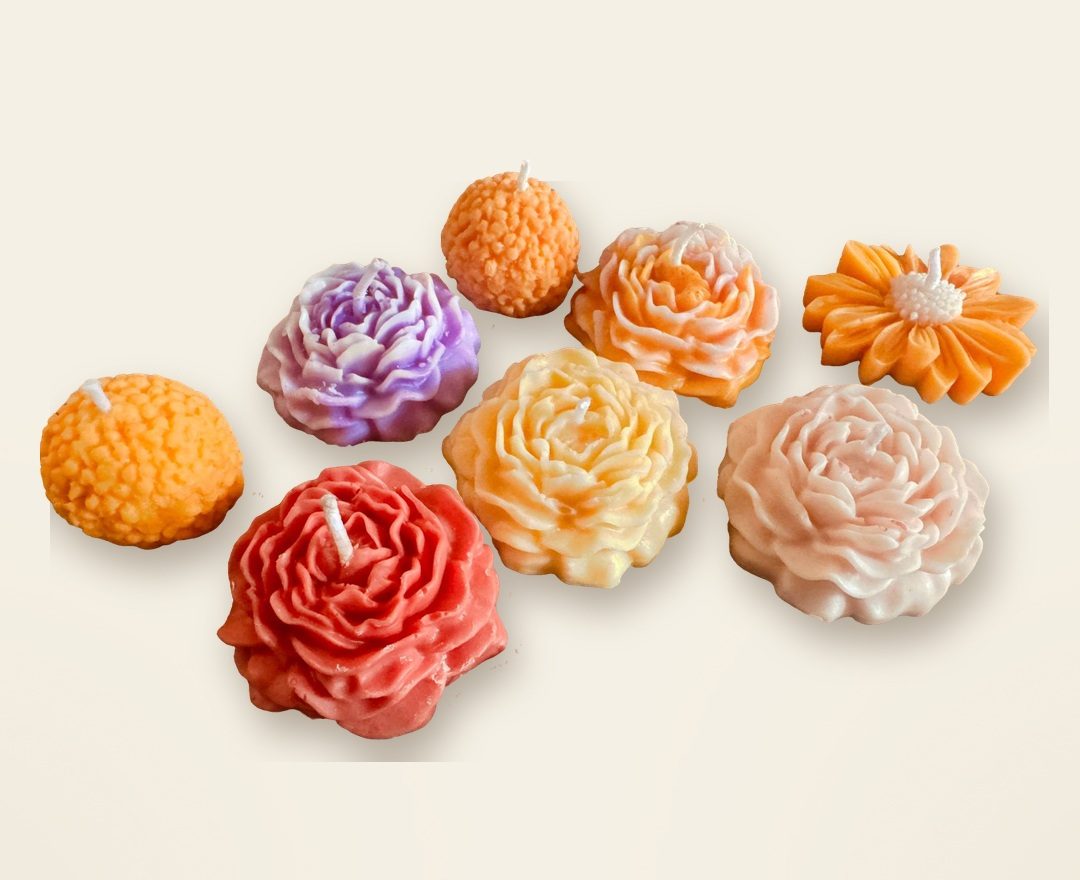 Peony, daisy and bubble candle collection